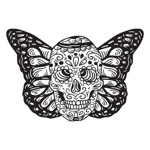 Mexican skull with monarch butterfly wings PNG Design