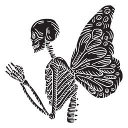 Esqueleto de fiesta mexicana con alas de mariposa Diseño PNG