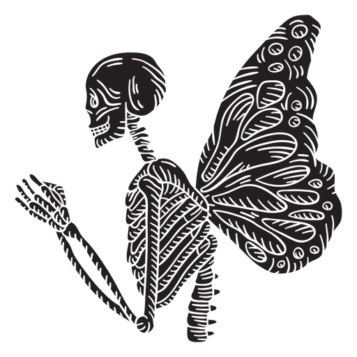 Esqueleto de fiesta mexicana con alas de mariposa Diseño PNG