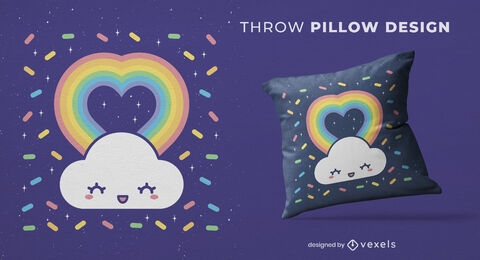 Happy cloud rainbow heart throw pilow design
