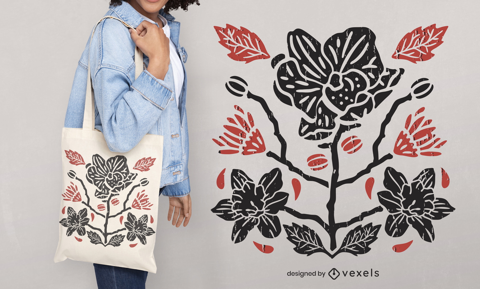 Diseño de la bolsa de asas cortada de la naturaleza de las flores