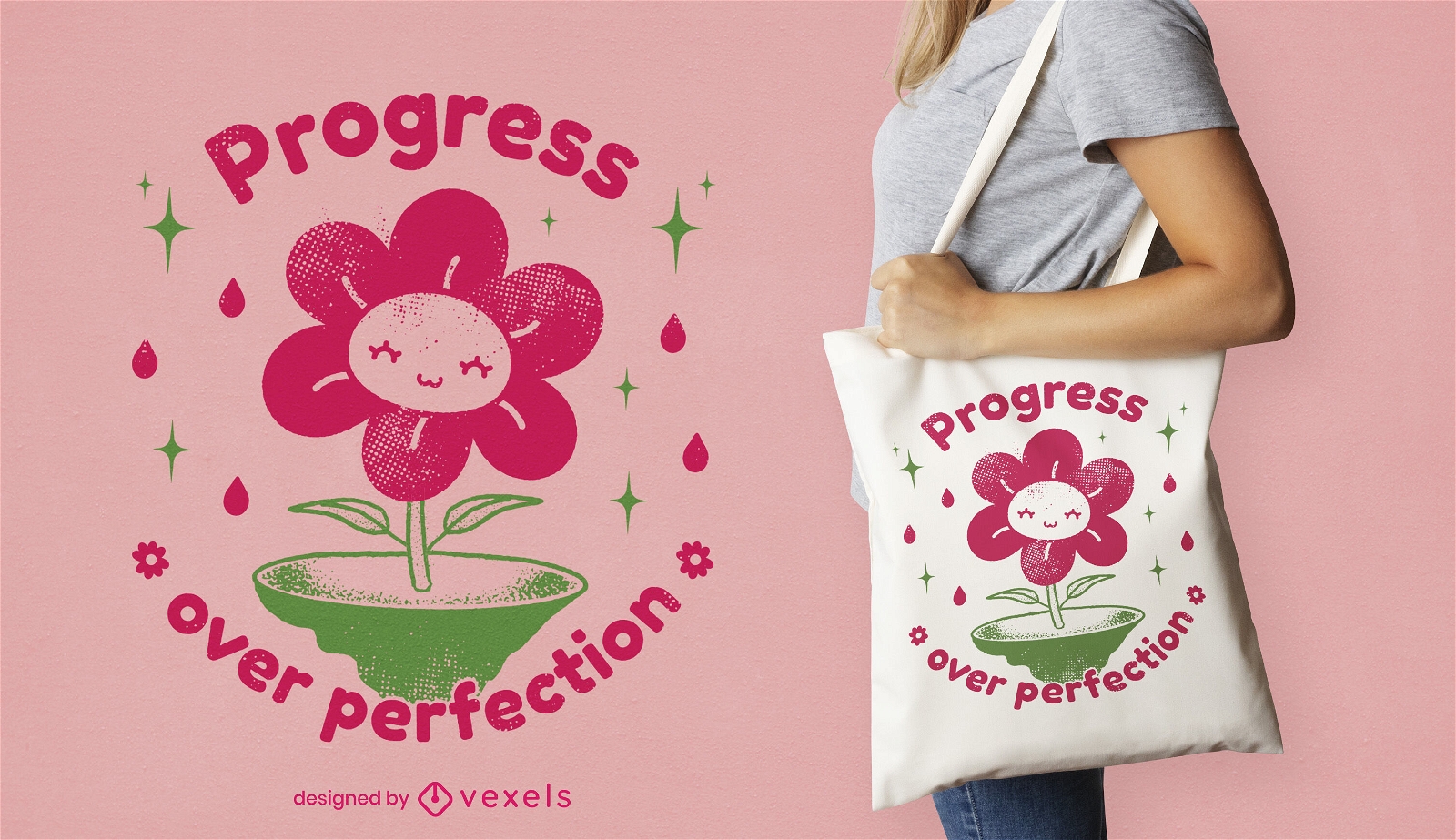 Happy flower cartoon tote bag design