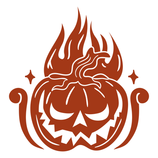 Carved pumpkin on fire character PNG Design