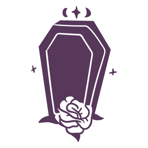 Halloween coffin icon with a rose PNG Design
