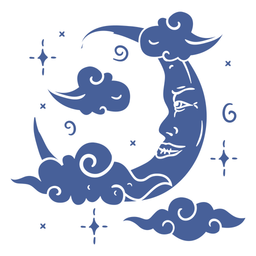 Decorative moon with face PNG Design