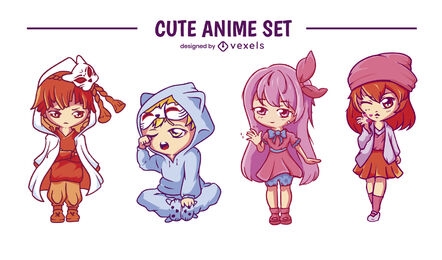 Cute anime character set