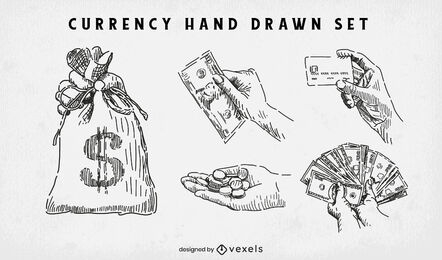 Currency and money hand drawn set 