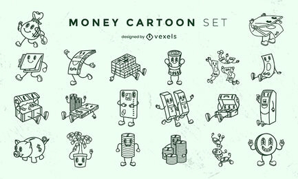 Personagens de desenhos animados retrô com dinheiro