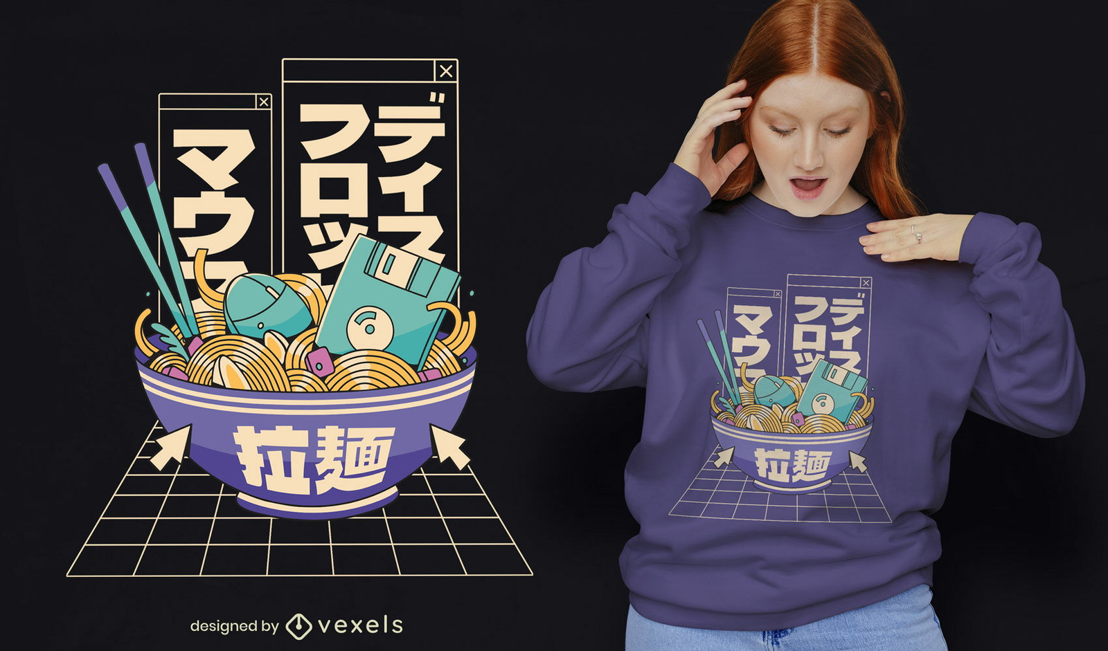 Cool 90's tech ramen t-shirt design