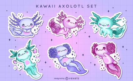 Conjunto de adesivos axolotl Kawaii