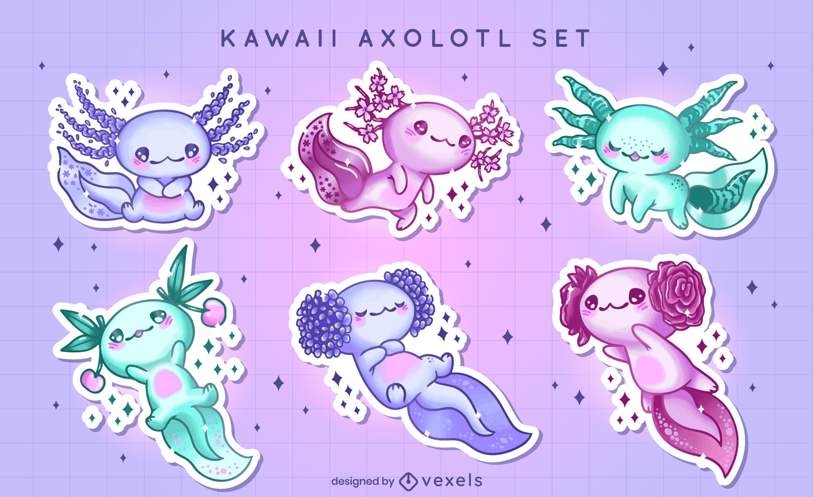 Kawaii axolotl stickers set