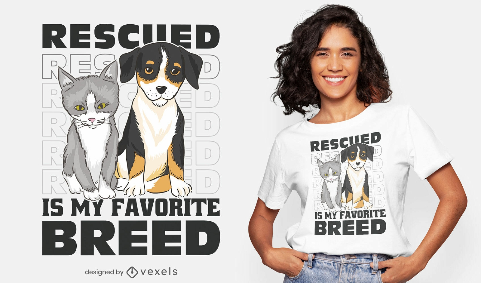 Niedliches T-Shirt-Design mit geretteten Tieren