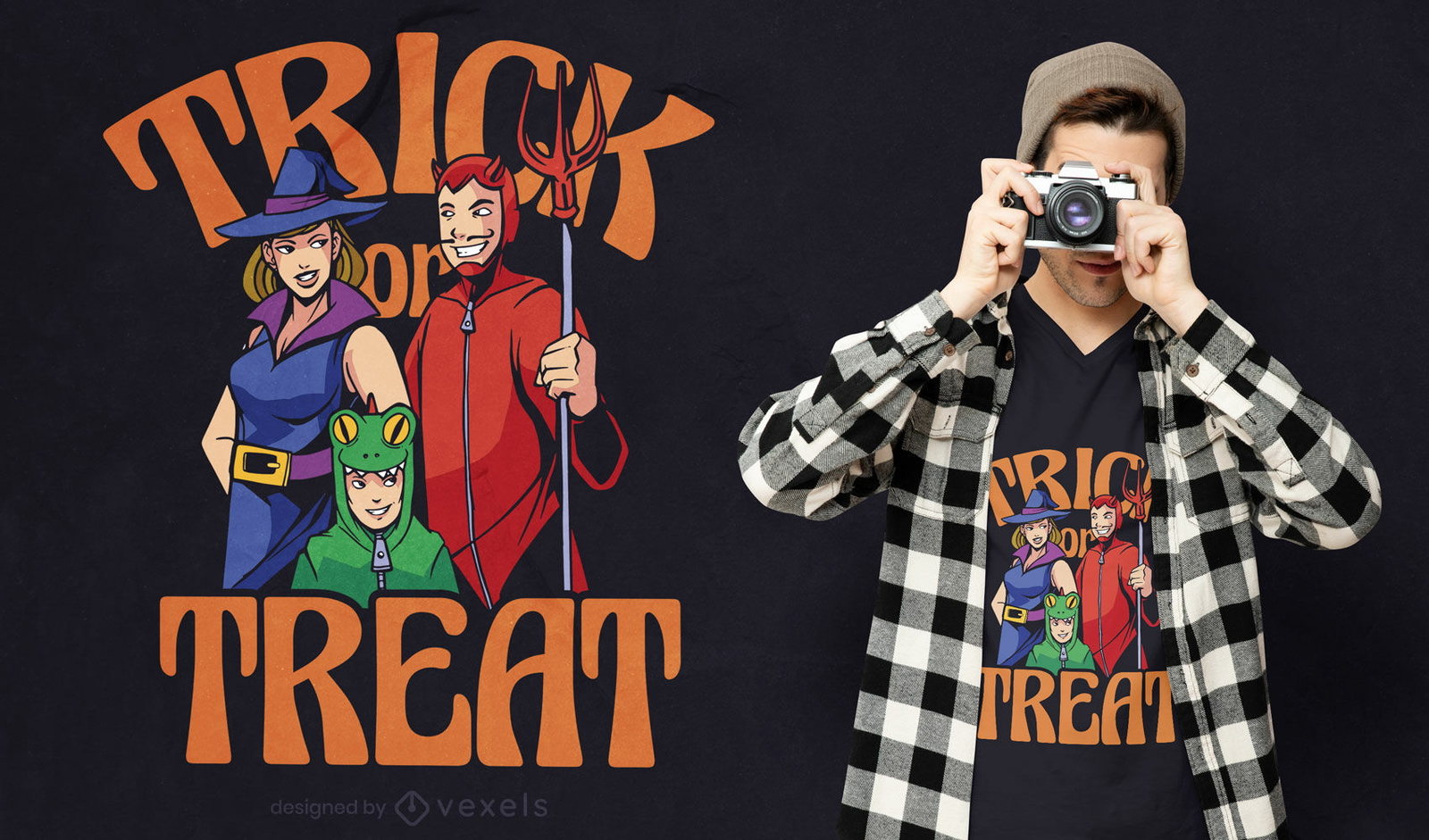 Familia en diseño de camiseta de disfraces de halloween.