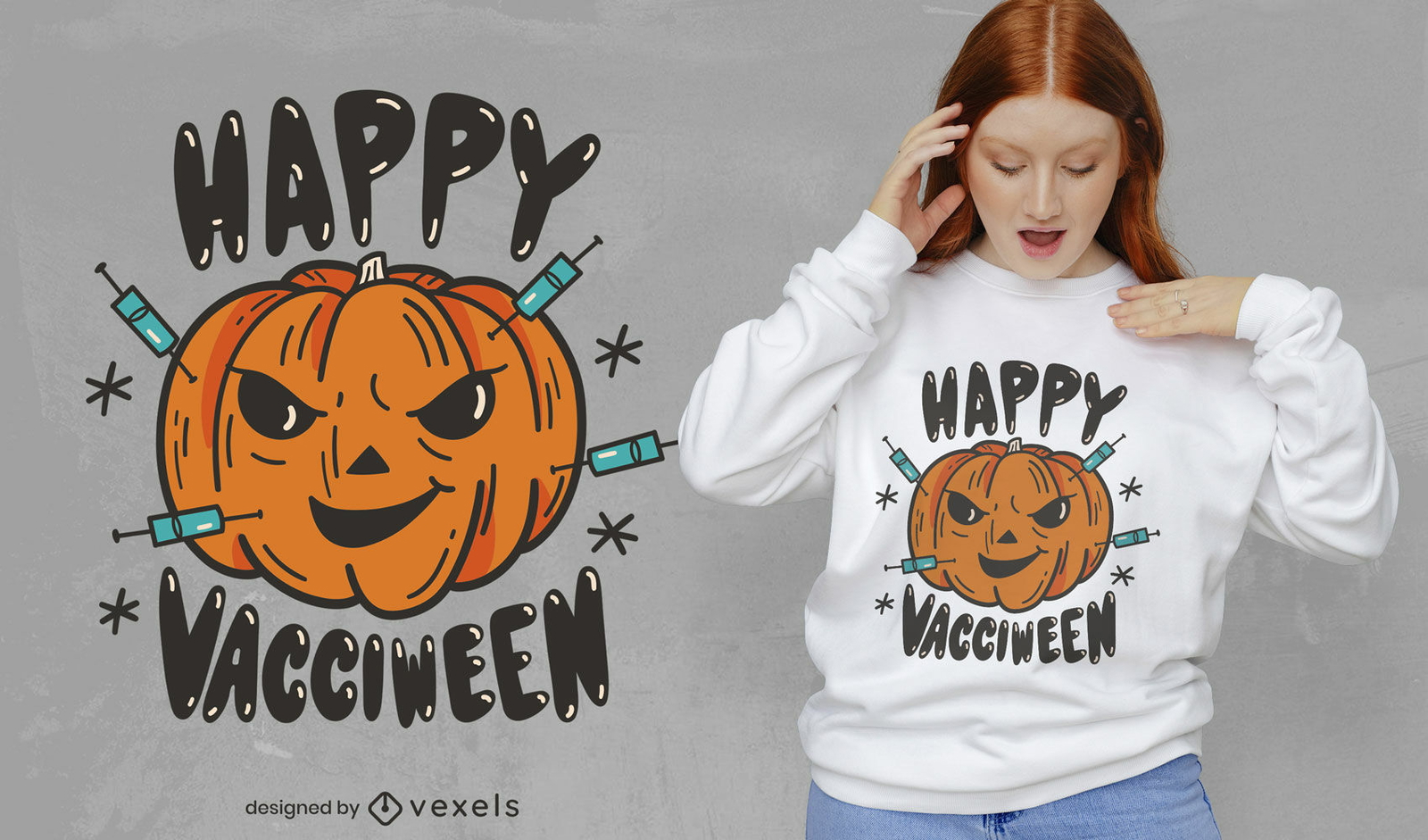 Design engraçado de camisetas vacciween