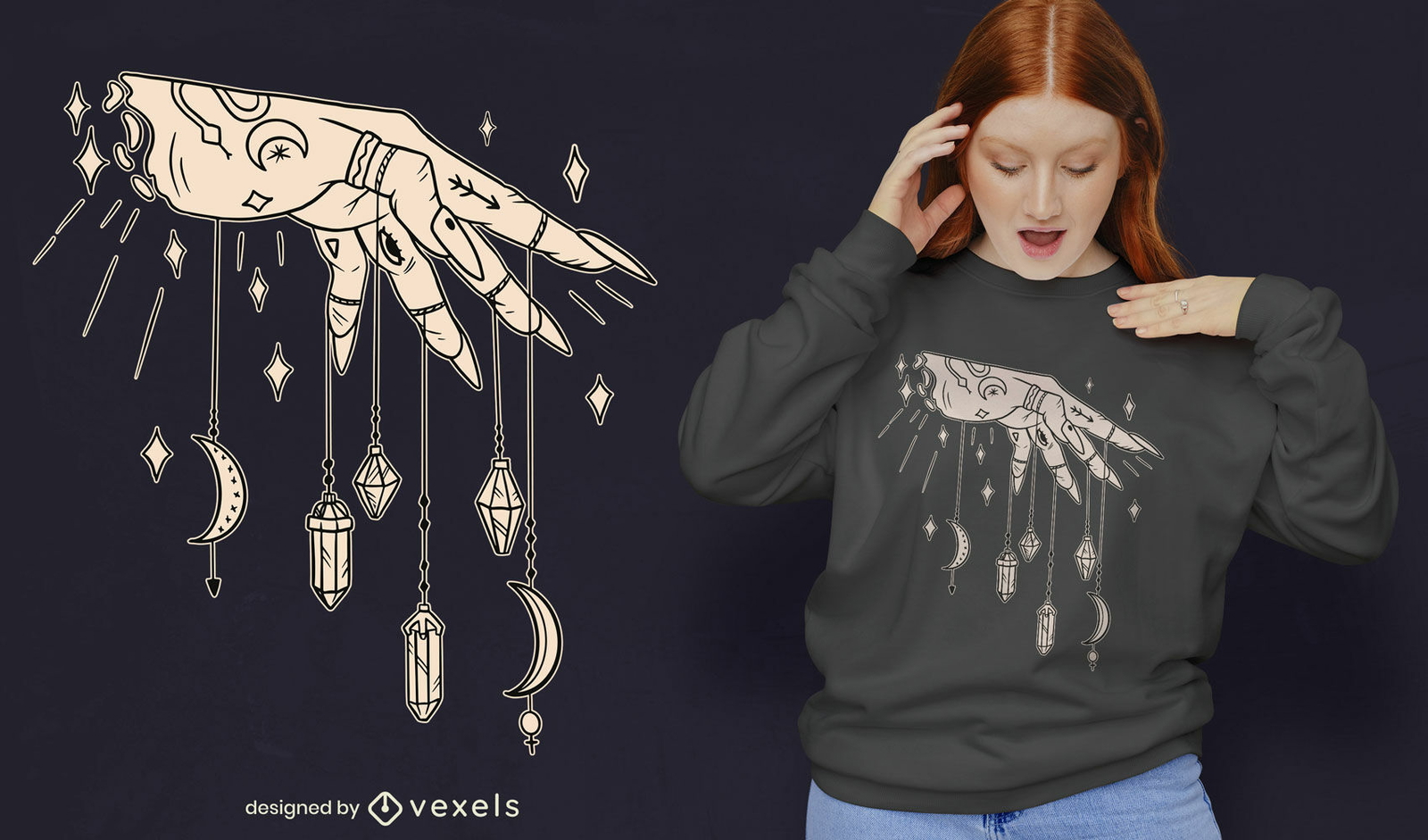 Hand and crystals t-shirt design