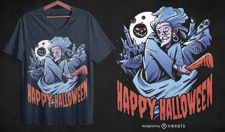 Diseño de camiseta de bruja de halloween de miedo