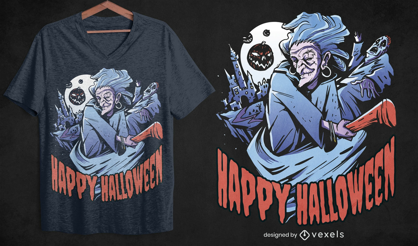 Design de camiseta de bruxa assustadora de halloween