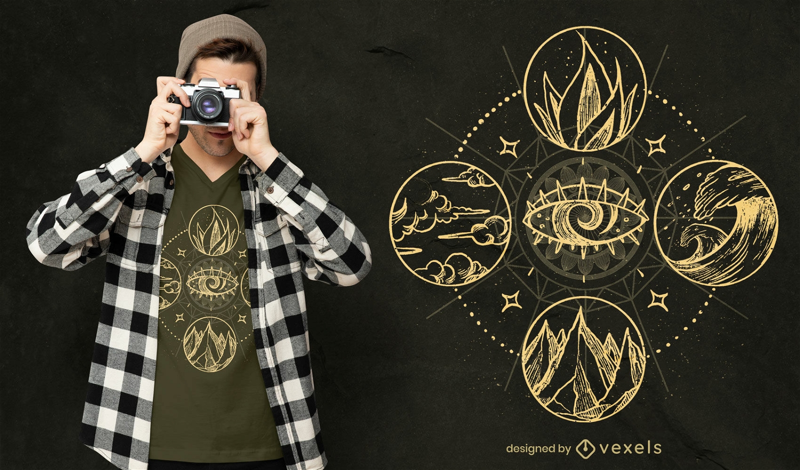 Vier Elemente Natur handgezeichnetes T-Shirt Design