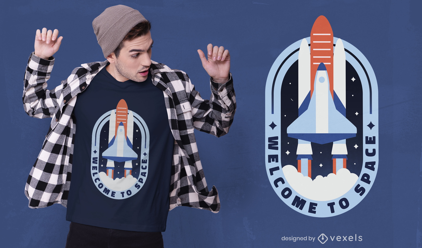 Design de t-shirt para viagem de galáxia de foguete espacial