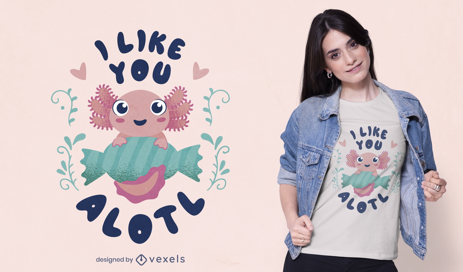 Projeto de camiseta fofa de axolotl bebê feliz