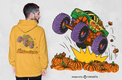 Monster truck pumpkin field t-shirt design