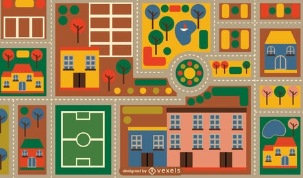 Mapa colorido do tapete de brinquedo da cidade para crianças