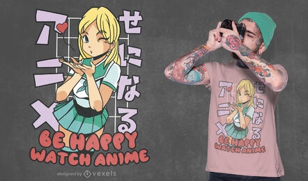 Blonde anime girl winking t-shirt design