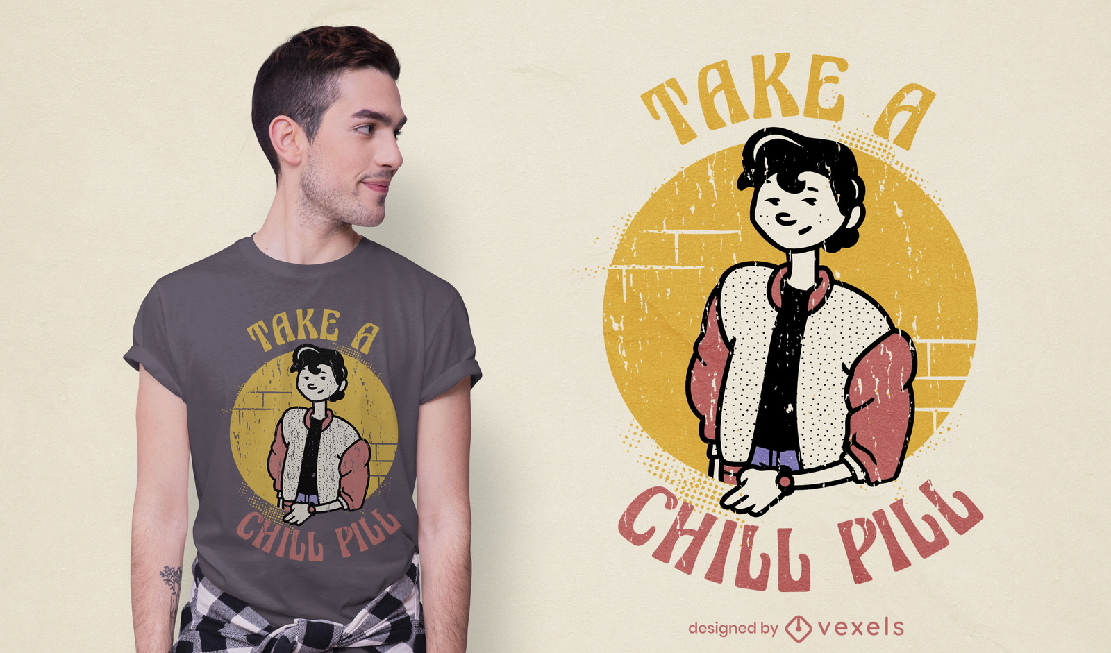 Chill pill retro character t-shirt design