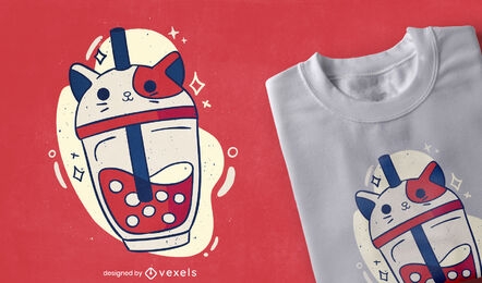 Bubble tea cap cute cat t-shirt design