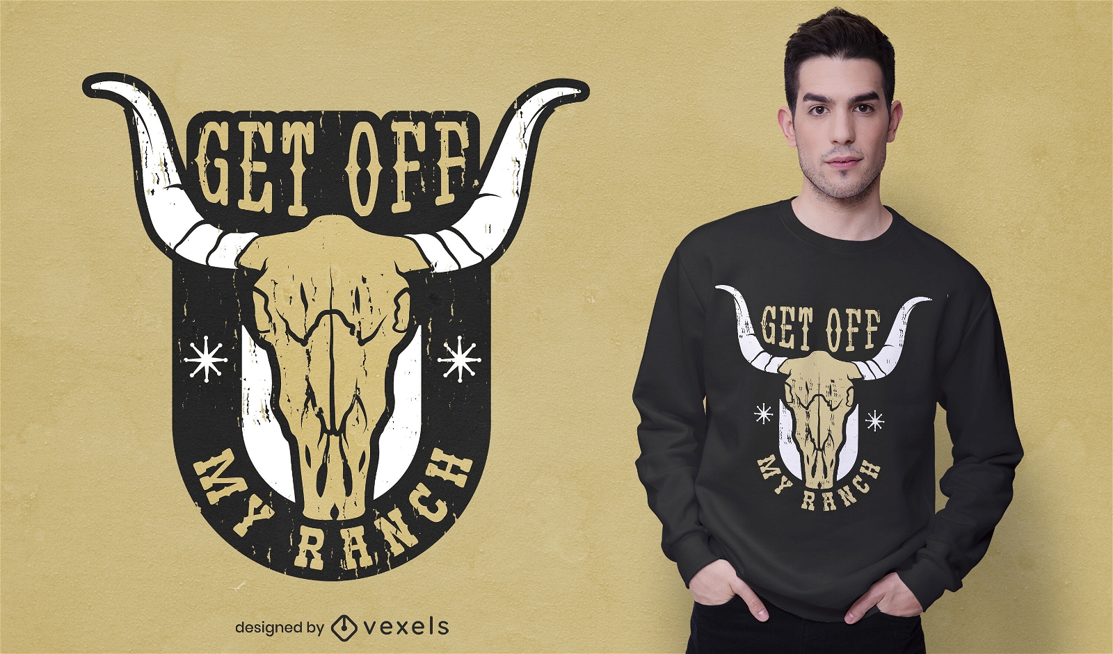 Get off my ranch cow skull t-shirt design