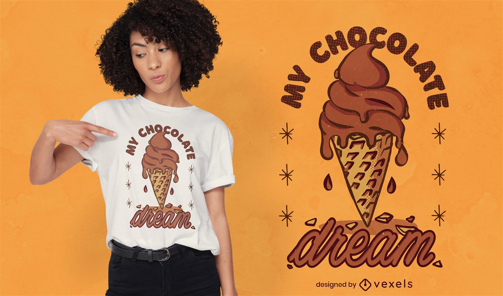 Diseño de camiseta de helado de chocolate.