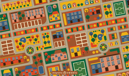 Colorful childrens city carpet pattern design