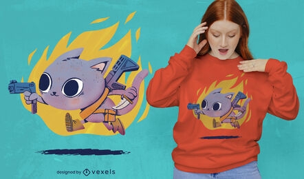 Katze und Pistolen PSD-T-Shirt-Design