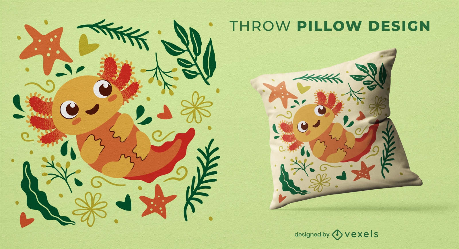 Cute baby axolotl throw pillow design