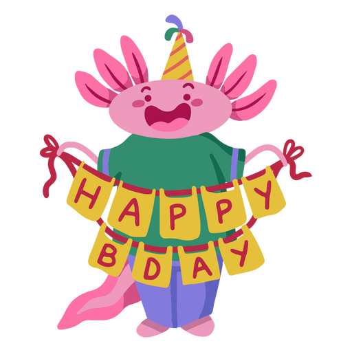 Feliz aniversário personagem axolotl