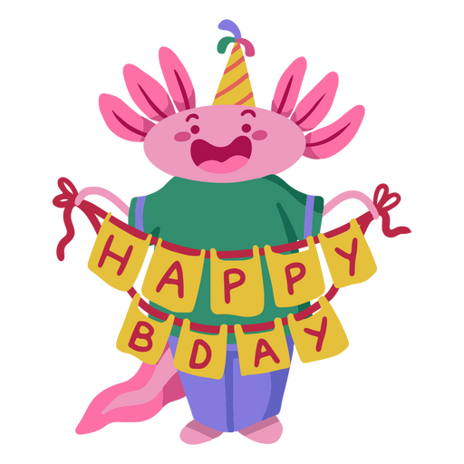 Feliz aniversário personagem axolotl Desenho PNG