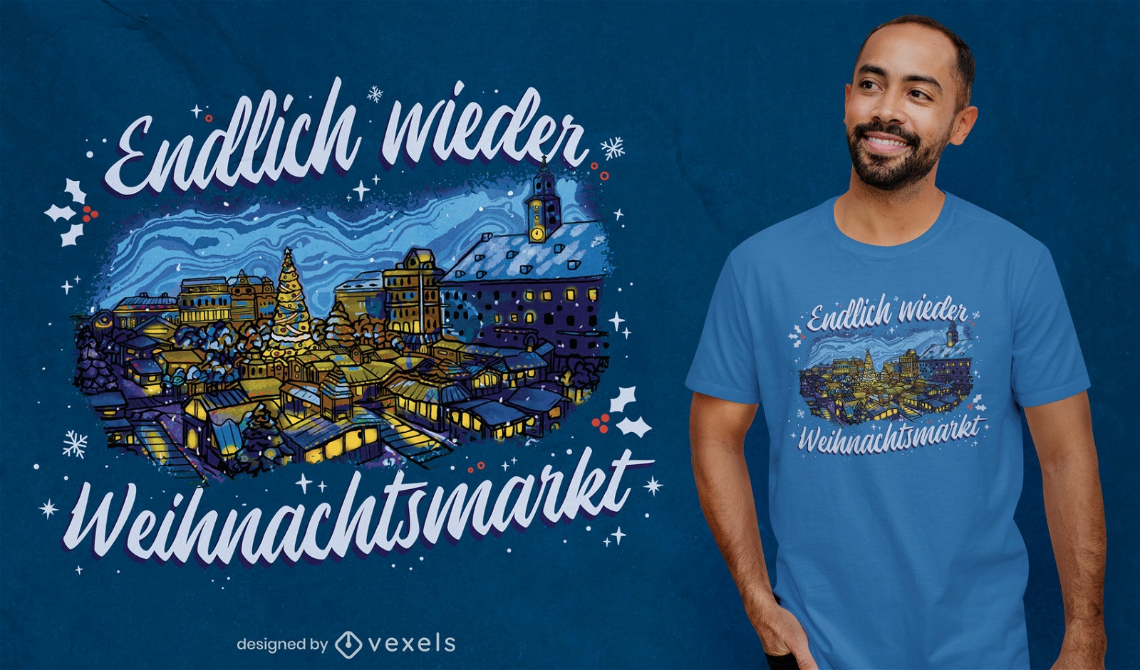 Deutsches Weihnachtsnacht-Stadt-T-Shirt-Design