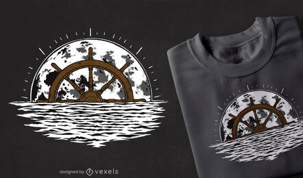Diseño de camiseta de volante de barco lunar.