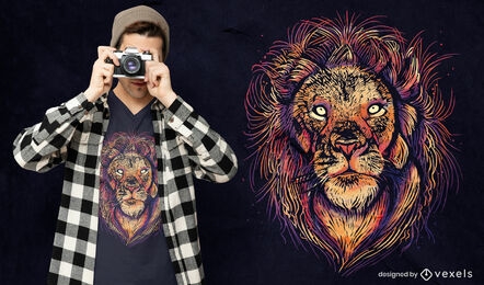 Diseño de camiseta psd de cara de león colorido