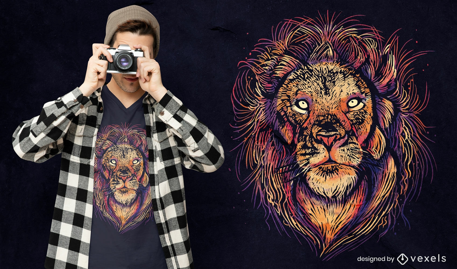 Colorful lion face psd t-shirt design