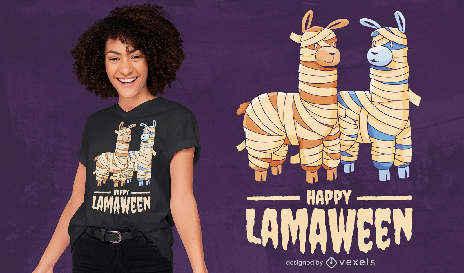 Halloween-Cartoon-Lamas-T-Shirt-Design