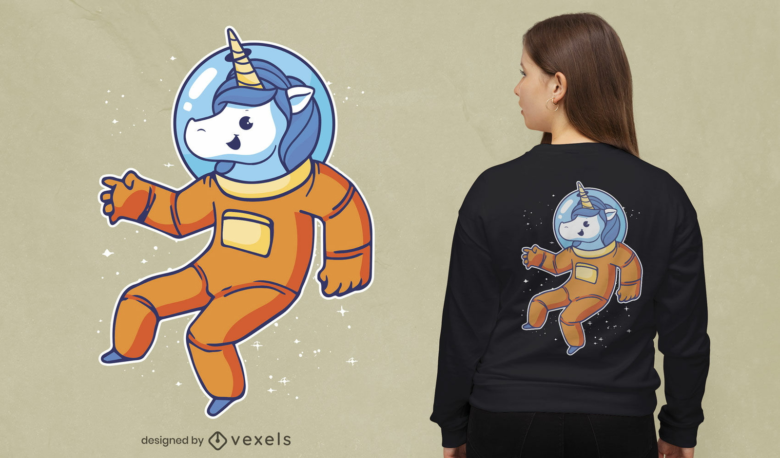 Desenho de t-shirt de unicórnio astronauta