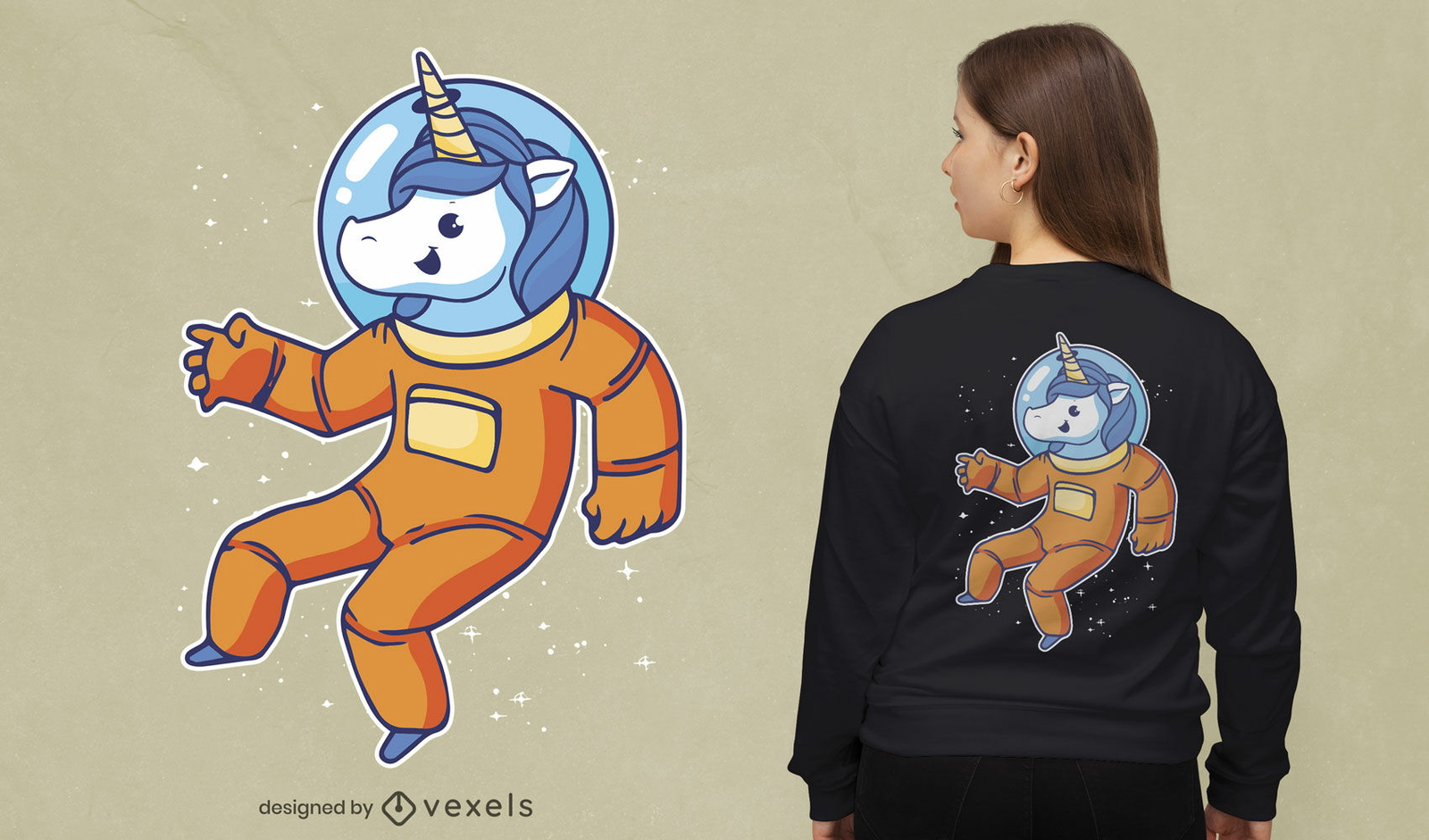 Diseño de dibujos animados de camiseta de unicornio astronauta