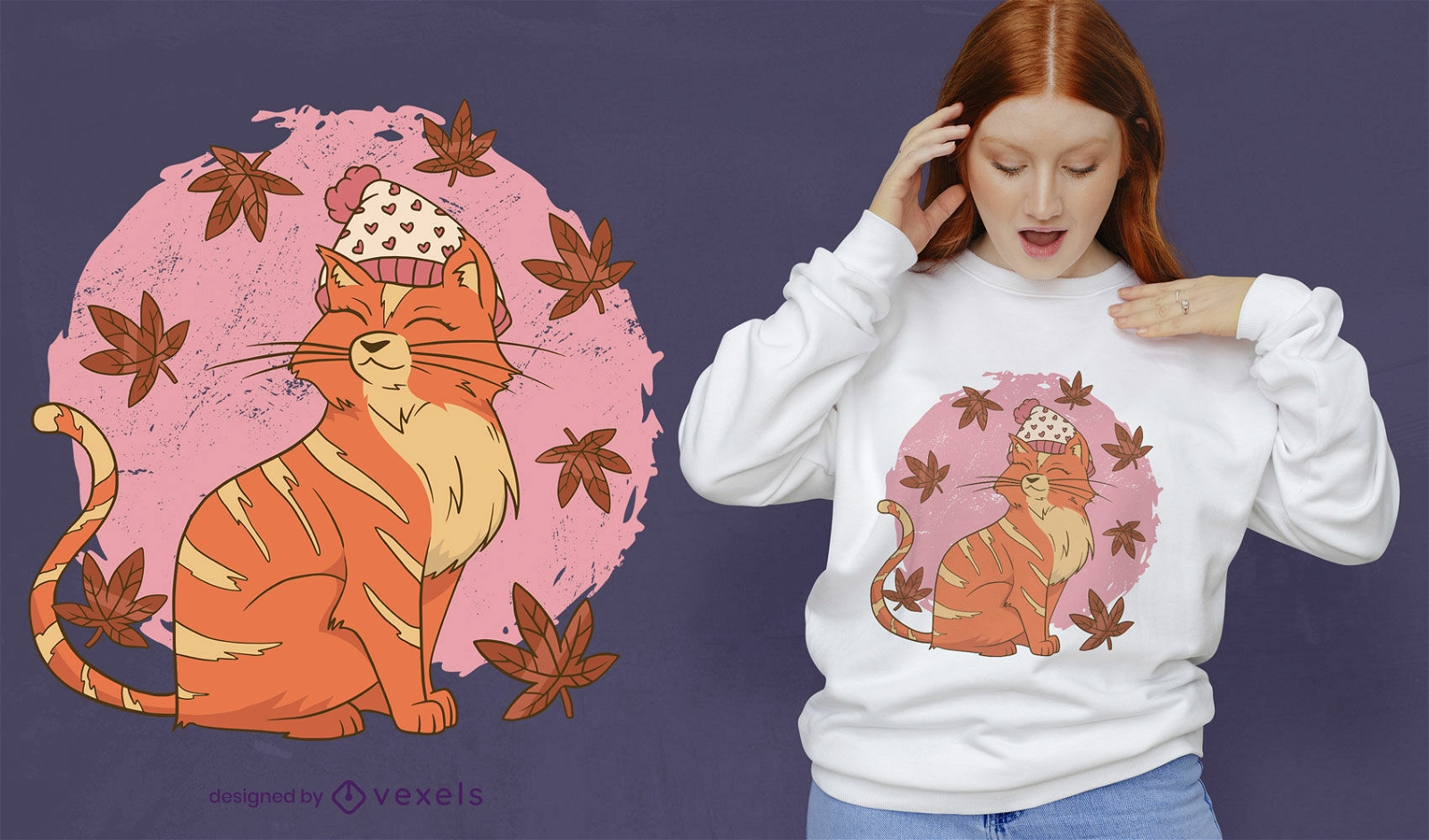 Herbstliches Katzen-T-Shirt-Design