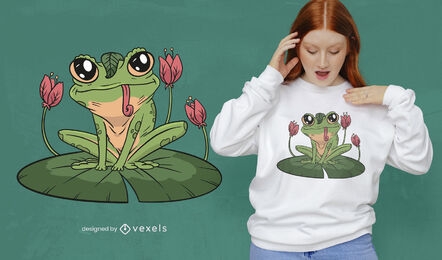 Frog illustration in leaf t-shirt design