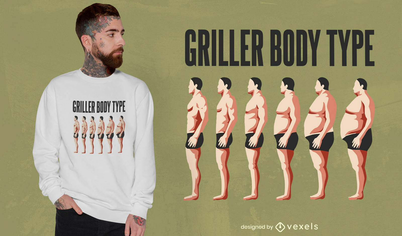 Diseño de camiseta de tipos de cuerpo de griller.