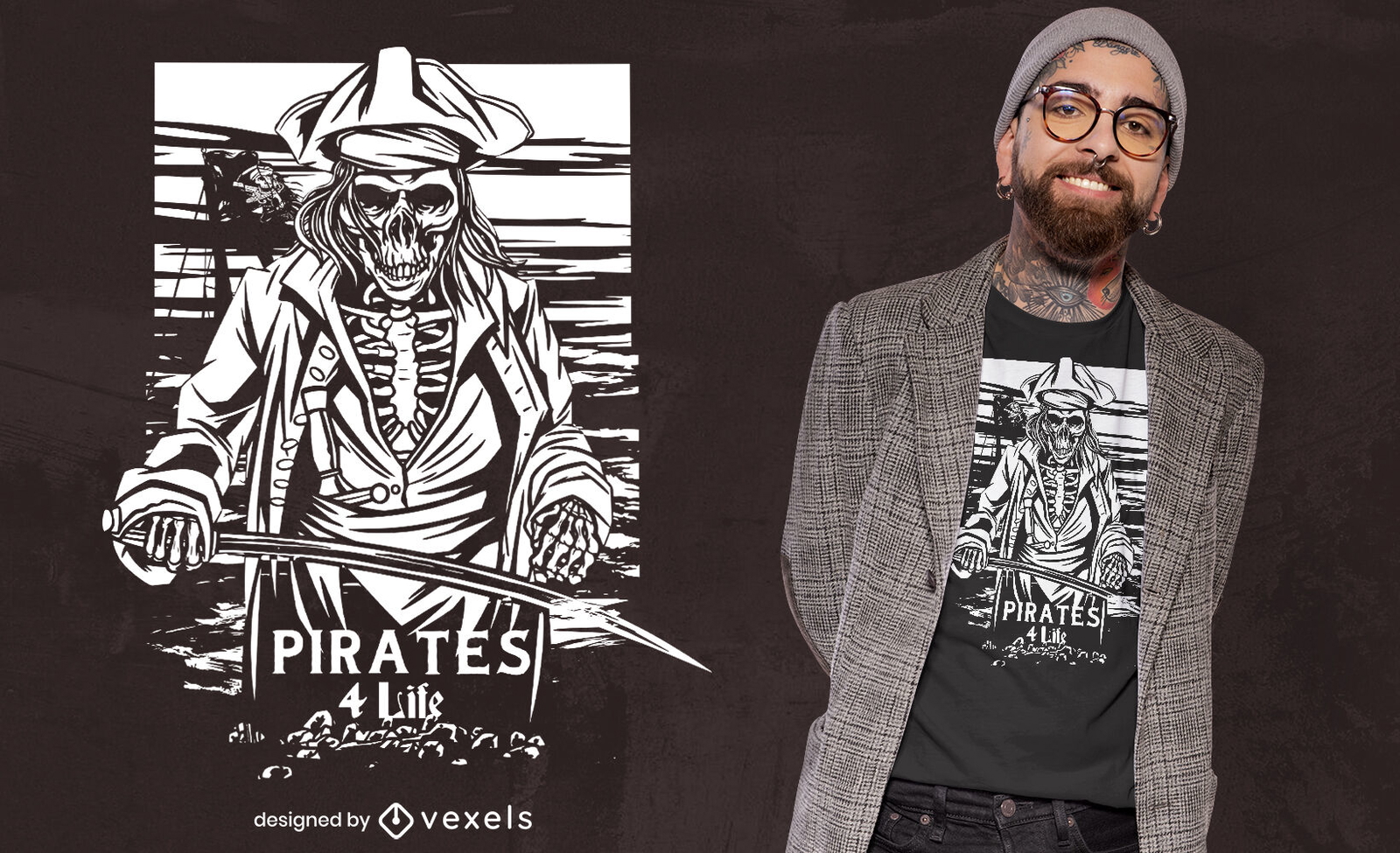 Diseño de camiseta pirata esqueleto