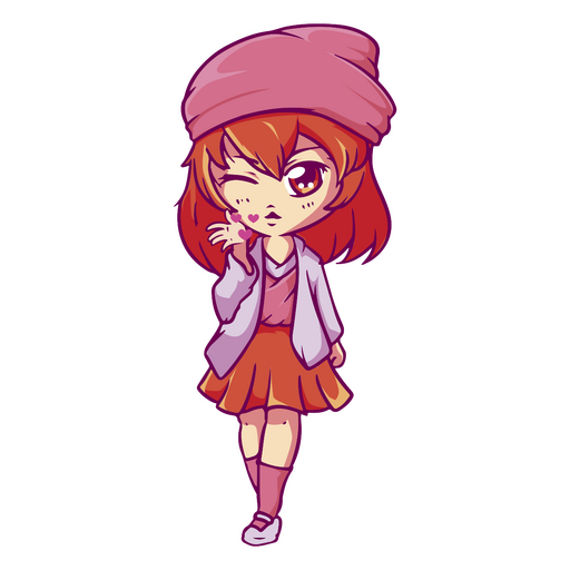 Linda garota de anime com roupas de outono Desenho PNG