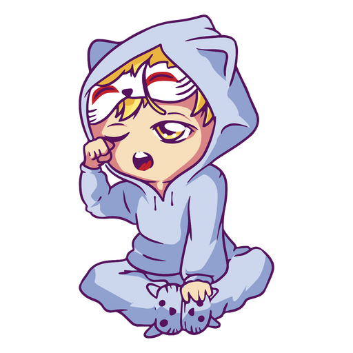Lindo personaje de anime en un pijama onesie Diseño PNG