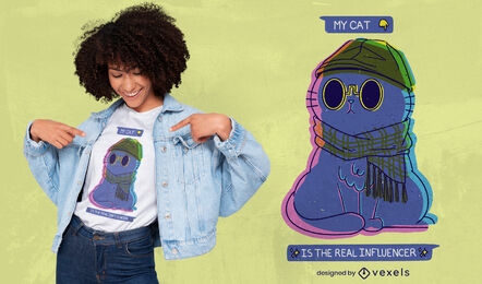 Influencer cartoon cat diseño de camiseta psd